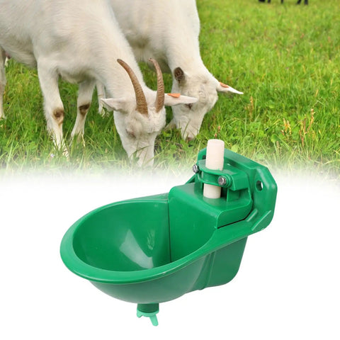 Heavy Duty Automatic Livestock Water Bowl For Farm Animals Featuring Self Filling Goat Sheep Cow Dog Drinker Cup shown on green grass.