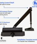 No Slam Hydraulic Door Closer For Homes With Auto Close And Easy Open Arm, Grade 3 Slow Close Hinge, Black Finish
