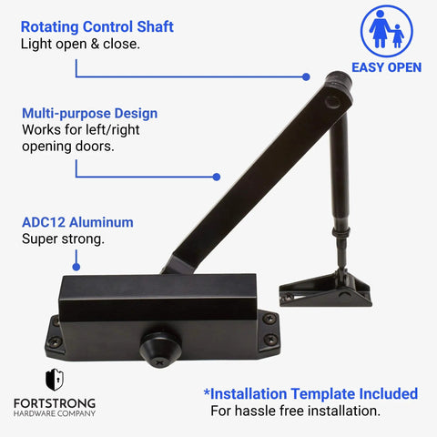 No Slam Hydraulic Door Closer For Homes With Auto Close And Easy Open Arm, Grade 3 Slow Close Hinge, Black Finish