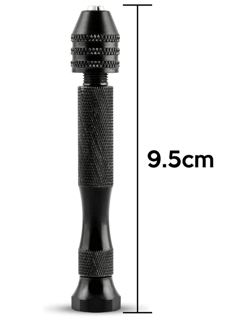 Pro Grade Precision Pin Vise Hand Drill Kit With Twist Bits For Miniature Models and Detail Work, black, 9.5cm tall, fine detail tool.