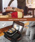 Front view of LoveVOOK 5-piece carry-on luggage set with wheels; open interior shows organizer and toiletries.