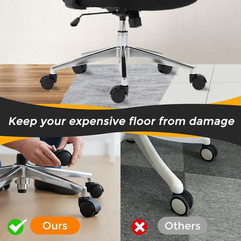 2 Inch Office Chair Caster Wheels For Smooth As Butter Rolling Experience Universal Fit Heavy Duty Gaming And Office Desk Setup Silent Glide Replacement set compared on different flooring surfaces.