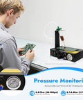 Pro Grade Semi Automatic Glue Dispenser Machine For Electronics With 0.01ml Precision And Vacuum Suck Back Solder Paste Controller Liquid Adhesive Dropper Timer Controlled Bonding Of Tiny Components And PCBs, pressure gauge view
