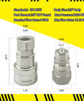 Heavy Duty 3/8 Inch Npt Hydraulic Quick Connect Coupler Set Iso 5675 Carbon Steel Couplings side view with dimensions shown.