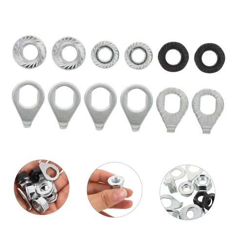 Beefed Up Heavy Duty Bicycle Wheel Axle Nut Kit With Carbon Steel Nuts And Anti Rotation Tab Washers For Mountain And Road Bikes Secure Retention Hardware To Prevent Loosening During Rough Rides, assorted sizes