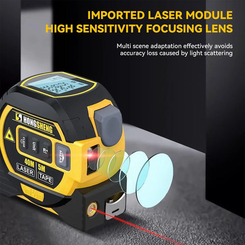 Heavy Duty Digital Tape Measure And Laser Rangefinder With Auto Lock, Led Display, Cross Line, Area Volume Pythagorean Calculator, Data Storage, Badass Built Tough No Nonsense Essential