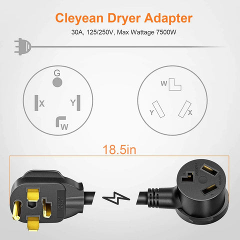 4 Prong To 3 Prong Dryer Adapter Cord For NEMA 14-30P To 10-30R, 30A 250V STW 10AWG 1.5Ft Power Cord diagram