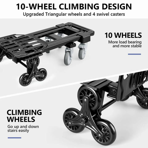 3 In 1 Convertible Stair Climbing Dolly For Home And Warehouse Use Heavy Duty Dolly Cart With 660 Lbs Capacity showcasing 10 wheels