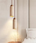 Yellow Travertine Pendant Light In Nordic Wabi Sabi Style, Cylindrical E27 Ceiling Fixture With Adjustable Height for bedroom