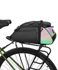 Rear Rack Bike Bag 12L Water-Resistant Trunk Pannier With Reflectors For Bikepacking And Commuting mounted on green bike
