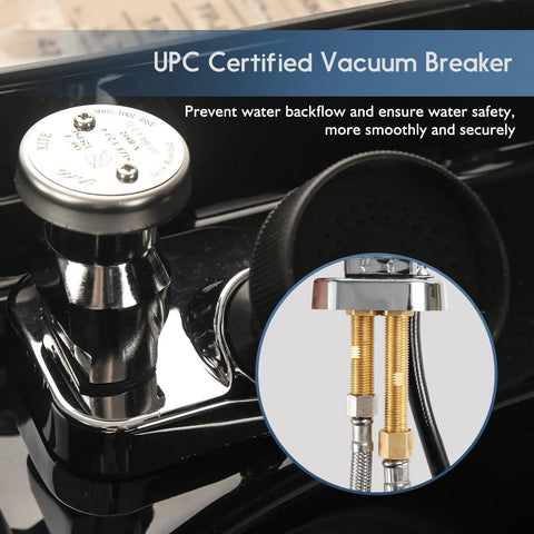 Close-up of Pro Grade Shampoo Bowl Faucet Kit With Vacuum Breaker, Hose And Sprayer featuring durable brass construction.