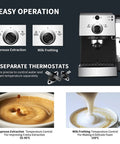 Pro Level Home Espresso Machine With Smooth Milk Frother Handle And Precision Pressure Dials for easy operation and temperature control.