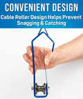 Hand holding Overlash Cable Roller Kit Beefy Heavy Duty 1 Inch Cable Capacity High Carbon Steel Frame with Nylon Wheel