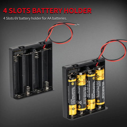 Go Big Or Go Home Heavy Duty 4 Aa Battery Holder With Switch And Tipped Leads For Snappy 6 Volt Hookups showcasing 4 slots with leads.