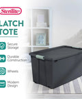 Hella Tough 12 Pack 45 Gallon Wheeled Latch Totes With Smooth Rolling Wheels And Secure Snap Caps For Zero Hassle Home Organization Heavy Duty Stackable Plastic Storage Bins on display in modern living space.