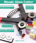 All In One Glass Cutting Kit For Stained Glass Projects Includes 8 Inch Tile Nippers and mosaic glass pieces on display.