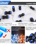 mxuteuk 110-piece push-to-connect air hose fittings set, black bodies with blue collars for 4/6/8/10/12mm tubes