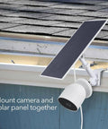 Gutter Mount For Nest Cam Battery And Solar Panel, Two In One Outdoor Mount Bracket installed on gutter with camera and solar panel