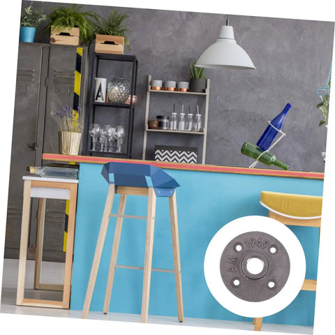 4 Pack Malleable Cast Iron Floor Flange Pipe Fittings for DIY Industrial Shelving and Vintage Furniture Decor shown in a modern kitchen setting