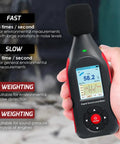 Decibel Meter Data Logger With Real Time Sound Level Readouts, 43,000 Data Capture And Excel Export, Rechargeable Noise Monitor With AC DC Output, Three Color Alarm, PC Connectivity And Main Unit Display, handheld with FAST, SLOW, A and C weighting