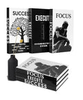 Faux Book Decor Set Of 3 For Modern Desk And Shelf Vibe, Black And White Decorative Books with Motivational Text on White Background