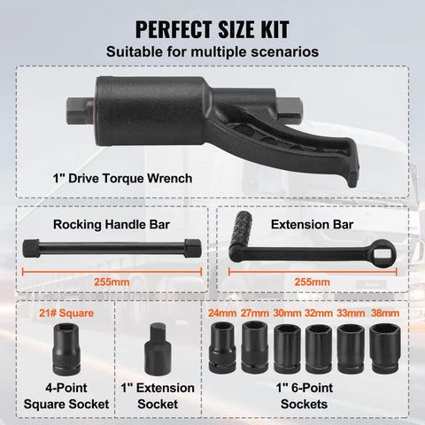 Beast 1 Inch Drive Torque Multiplier Wrench Set With 1:64 Gear Ratio Delivers Up To 6,800 Nm Torque Includes 8 Sockets 24-38mm