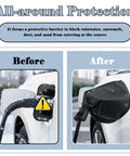 Before and after images showing Heavy Duty Magnetic EV Charger Cover For Steel Ride Built Different Weatherproof Oxford Cloth.