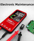 Color LCD Digital Multimeter With 3 Display 9999 Counts Auto Ranging Ohmmeter showing capacitance on a circuit board