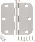 12 Pack Brushed Nickel Door Hinges 3.5 Inch Rounded With 5/8 Radius For Interior And Exterior Doors, shown with screws