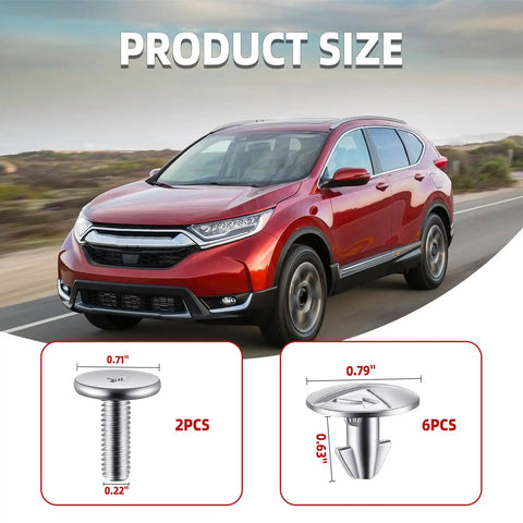 Image showing 8Pcs Badass Rust Resistant Engine Splash Shield Hardware Kit with size specifications and vehicle background.
