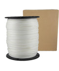 Multipurpose One Eighth Inch White Polyester Rope With Solid Braid Dacron Utility Cord 1000 Ft Spool alongside a cardboard box.