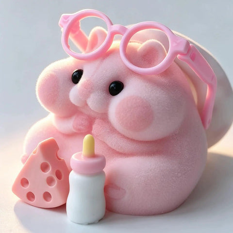 Totally Sweet Handmade Squishy Hamster Toy For Chill Out Vibes, pink silicone fidget with glasses and accessories.