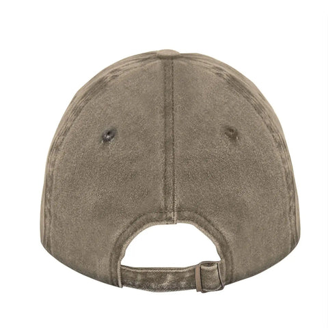 Back view of Funny Vintage Camping Hat For Men I Tow It Cap with adjustable strap, khaki color, showing closure detail.