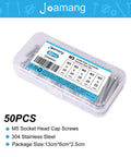 Plastic box containing M5 Socket Head Cap Screws Kit With 10mm 14mm 18mm 20mm 25mm Lengths 304 Stainless Steel Fully Threaded Allen Hex