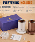 Kick The Spoon Habit With This Slick Set Of Two 10oz Self Heating Coffee Mugs Featuring Magnetized Vortex Stirring And Smart Temperature Control For Flawless Matcha Mixes And All Day Sipper Vibes with accessories on display.
