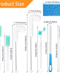 Product size of Ten Piece Ice Maker Cleaning Brush Set With Scrub Sponge And Bendable Elbow Right Angle And Pipe Brushes