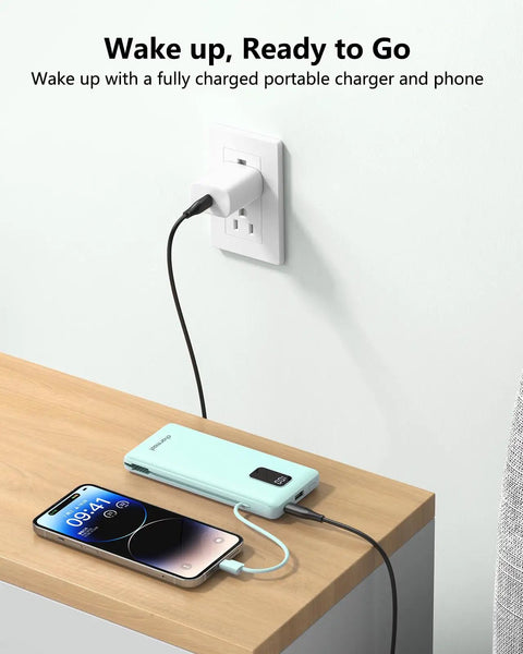 Portable Charger With Built In Cables And Plug 10000mAh USB C Power Bank Fast Charging Slim External Battery Pack charging phone