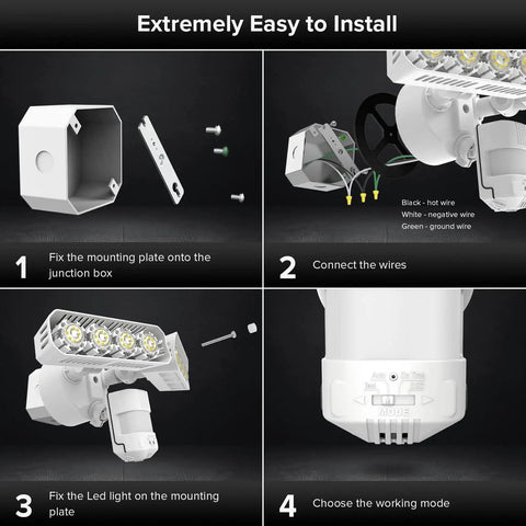 Installation guide for Hardwired Outdoor LED Motion Sensor Lights With Dusk To Dawn 3600 Lumens Of Ultra Bright Flood Light.