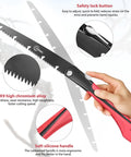 10 Inch Folding Camping Saw With High Carbon SK9 Steel Teflon Coated Rust Resistant Blade 2 Locking Positions held in hand