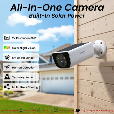100 Percent Wireless Solar Powered Outdoor Security Cameras With 2K Color Night Vision 2 Way Talk And Spotlight installed on wall