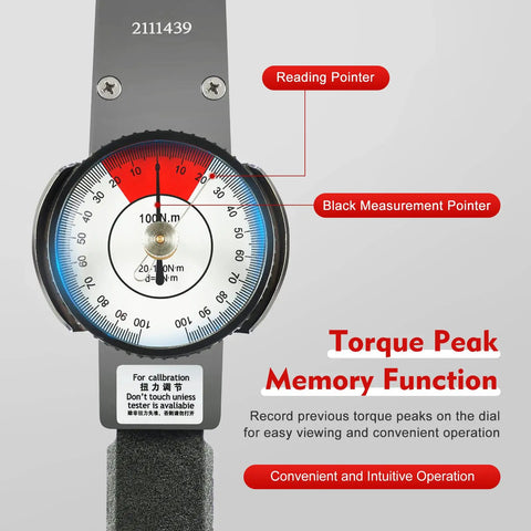 Dial Indicator Torque Wrench Half Inch Drive 0 to 100 Nm Pro Grade Precision Torque Meter With Case High Accuracy Fastener Tool For Pros And DIY Clear Dual Readout Dial For Easy Readings And Reliable Tightening, dial face close-up