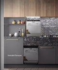 Installation Free Compact Desktop Dishwasher With Slick Pull Out Tray And Heavy Duty Triple Filter Zero Plumbing Drama Smart Countertop Washer in a modern kitchen.