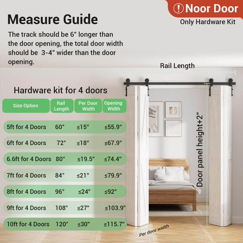 9 Ft Bi Fold Sliding Barn Door Hardware Kit With 108 Inch Rail For Four Doors Up To 26.5 Inches Wide Heavy Duty Steel Roller System
