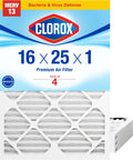 16x25x1 MERV 13 Pleated HVAC Air Filter For Allergies, Pet Dander, Smoke And More, Pack of 4, product packaging