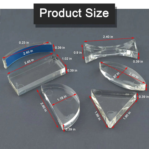 Six Piece Acrylic Glass Light Prism Set For Physics Lab Teaching Includes Triangular Semicircular Rectangular Biconvex Lenses Measured