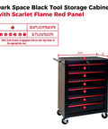 Heavy Duty Rollin Tool Chest With Six Slick Ball Bearing Glides And Scratch Proof Steel Worktop Featuring Locked Swivel Casters For Easy Shop Or Job Site Haulin In Tough Black Powder Coat, dimensions shown.