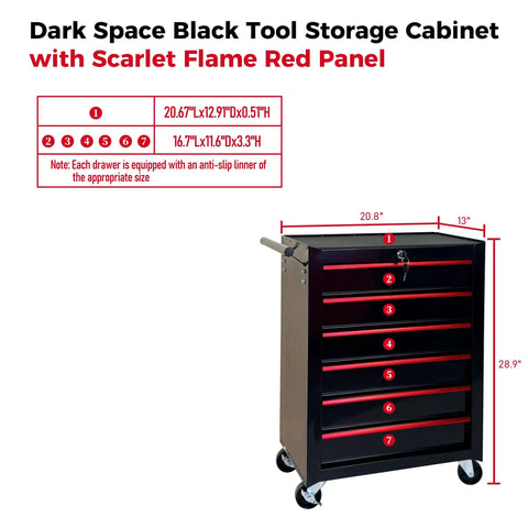 Heavy Duty Rollin Tool Chest With Six Slick Ball Bearing Glides And Scratch Proof Steel Worktop Featuring Locked Swivel Casters For Easy Shop Or Job Site Haulin In Tough Black Powder Coat, dimensions shown.