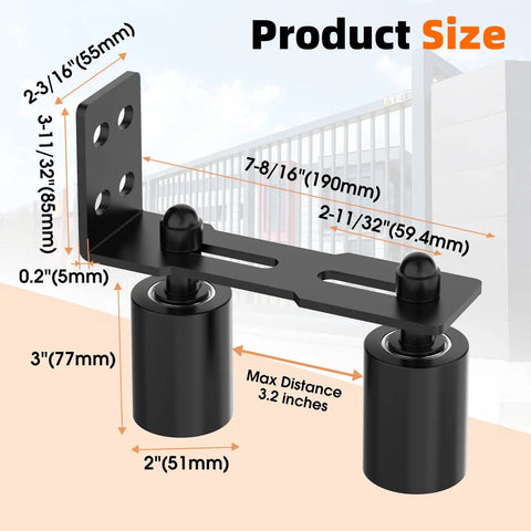 Heavy Duty Sliding Gate Roller Guide Kit With 3 Inch Adjustable Nylon Wheels And Rust Proof L Bracket For Wood Or Garage Doors, Black Finish, 2 Pack Bundle