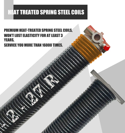Close-up of Beefed Up Heavy Duty Torsion Spring Replacement Set showing 0.234 inch wire with heat-treated coils for garage doors.