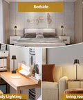 Cordless LED Desk Lamp Pack Of 2 displayed as bedside, study lighting, and living room table lights, copper finish for versatile use.